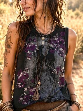 Spoiled Black Tank Top with Purple Floral Graphic